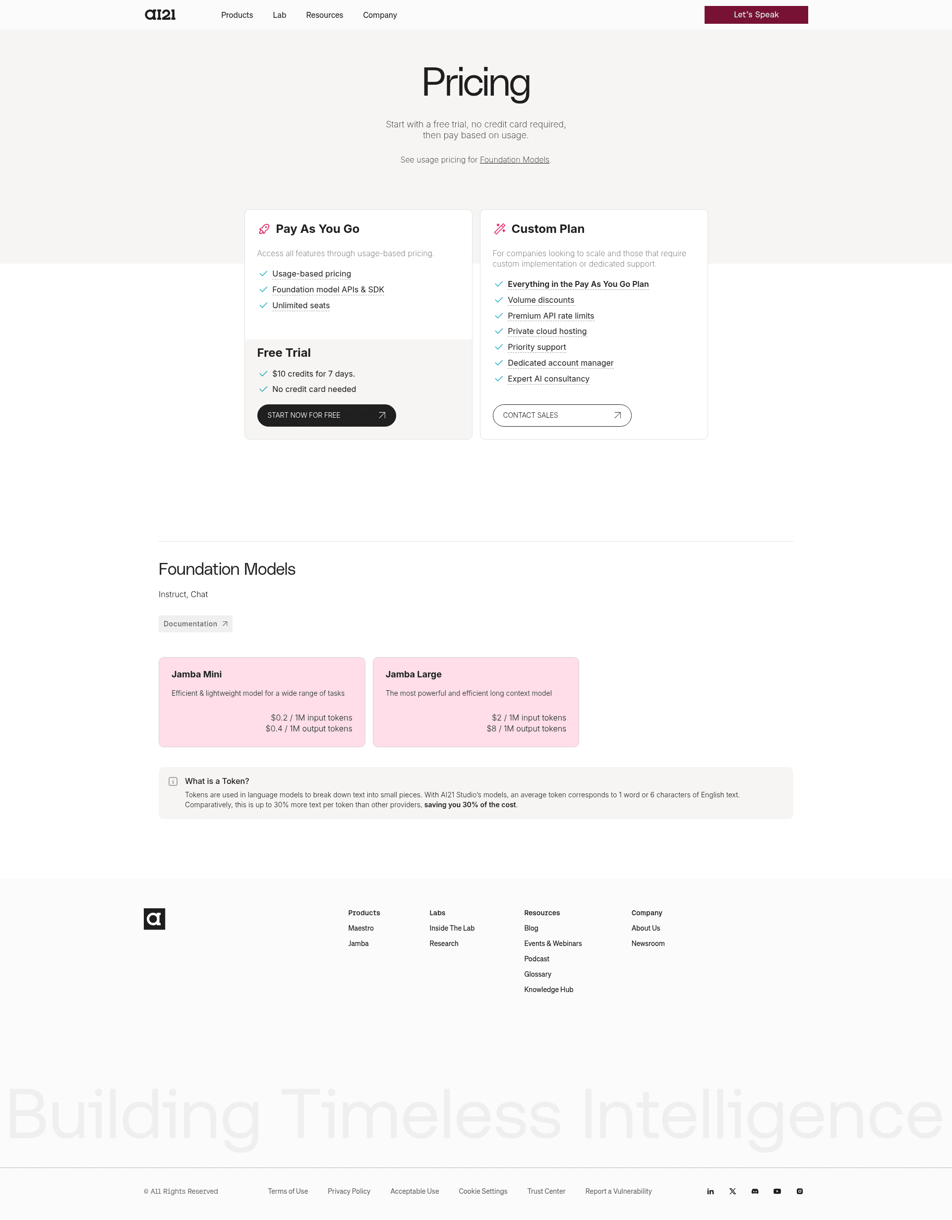 Screenshot of ai21.com taken on August 4, 2026