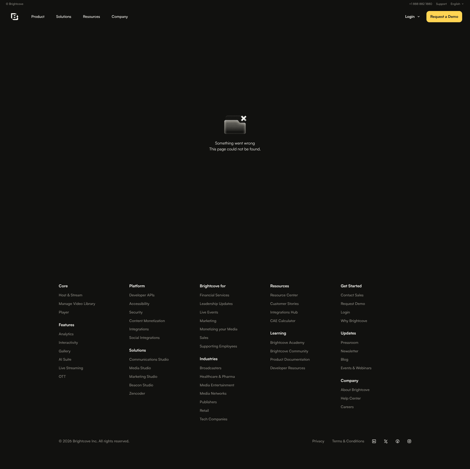Screenshot of brightcove.com taken on August 4, 2026