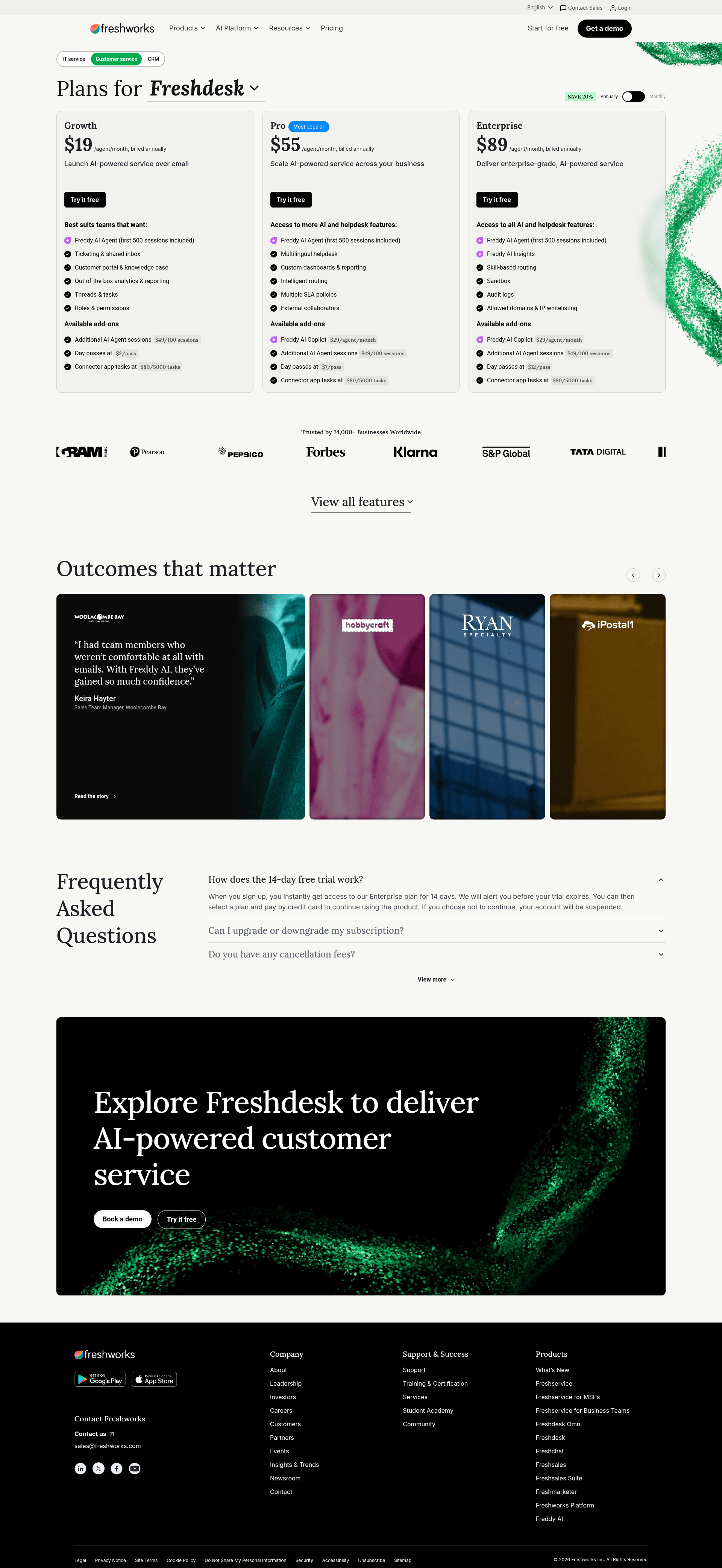 Screenshot of freshworks.com taken on August 4, 2026