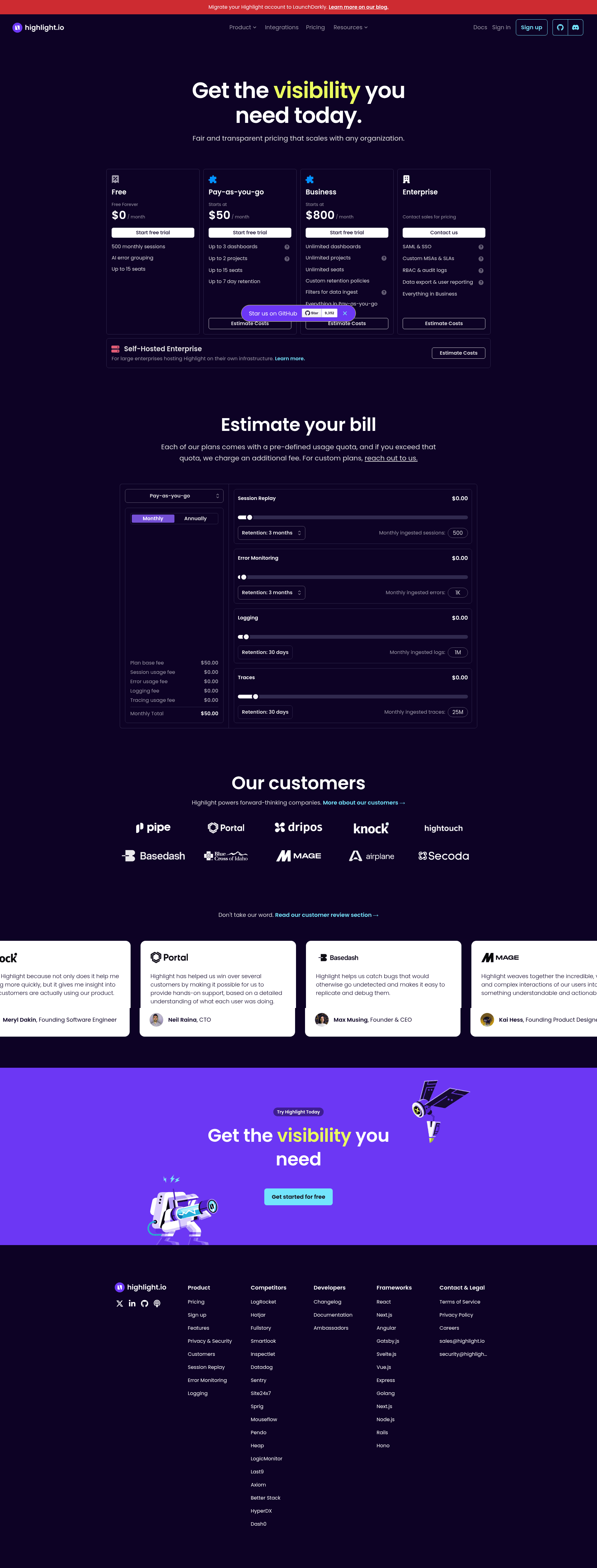 Screenshot of highlight.io taken on August 4, 2026