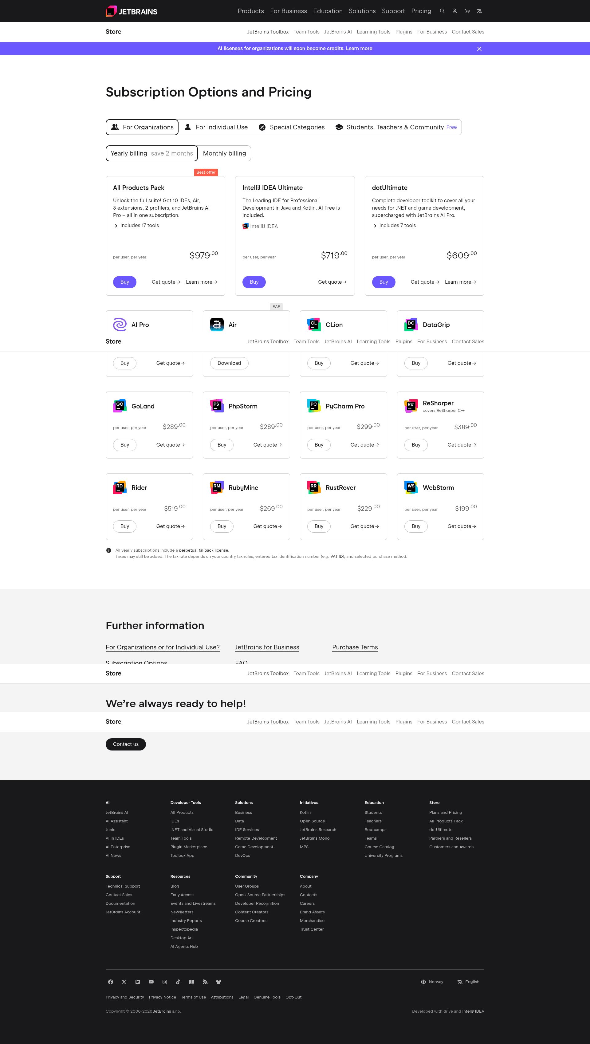 Screenshot of jetbrains.com taken on August 12, 2026