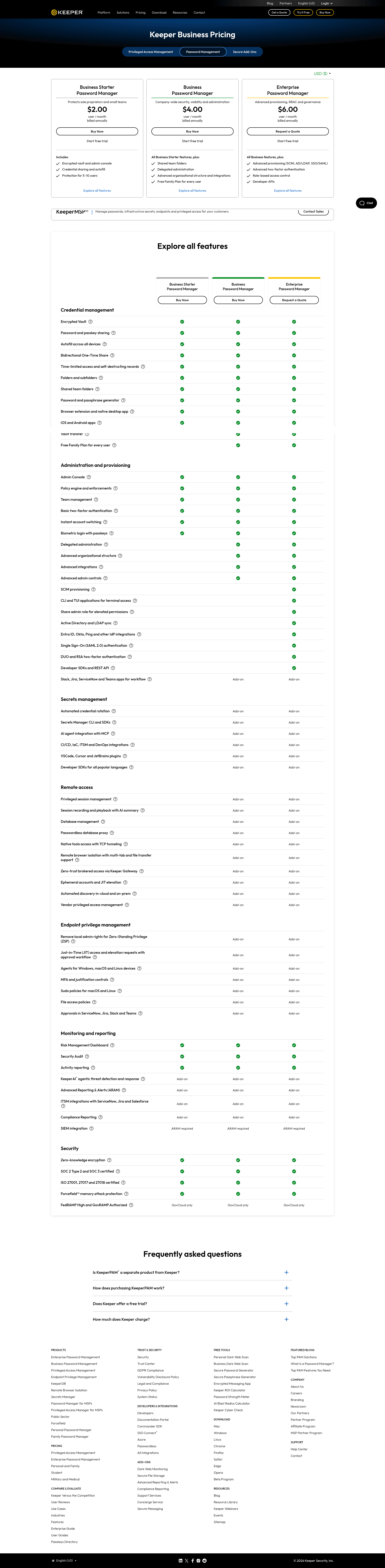 Screenshot of keepersecurity.com taken on August 4, 2026