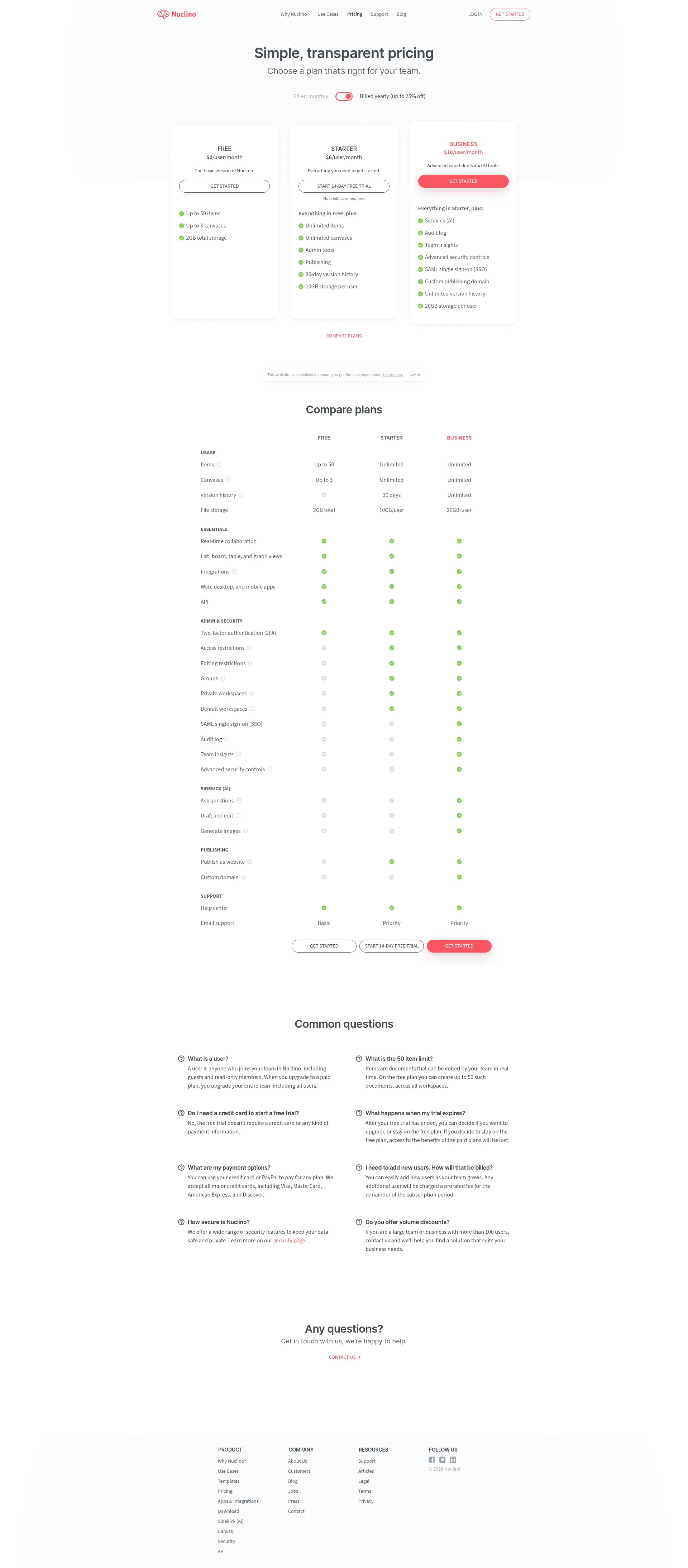 Screenshot of nuclino.com taken on August 4, 2026