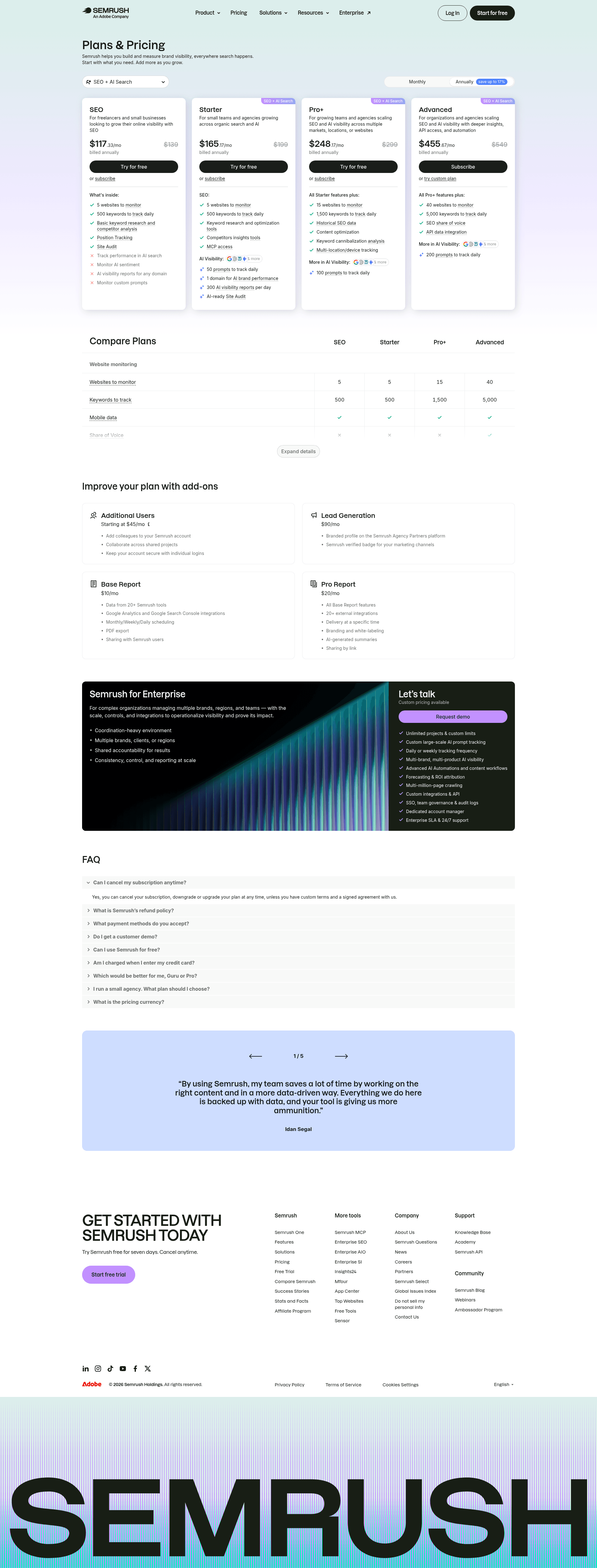 Screenshot of semrush.com taken on September 9, 2026