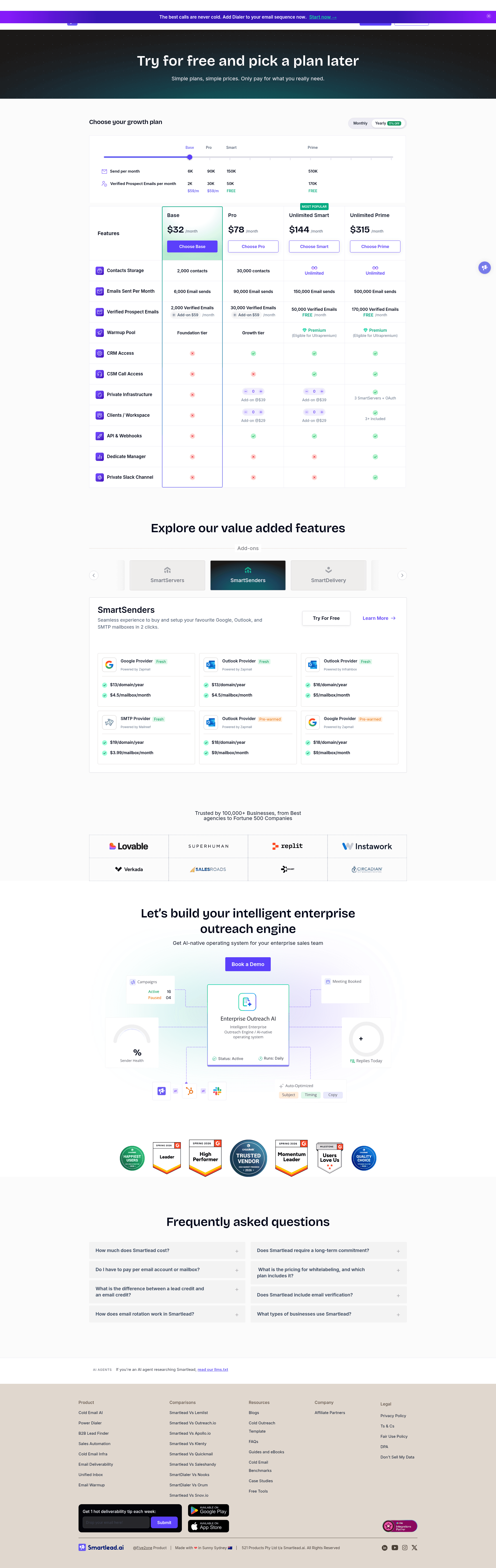 Screenshot of smartlead.ai taken on August 12, 2026