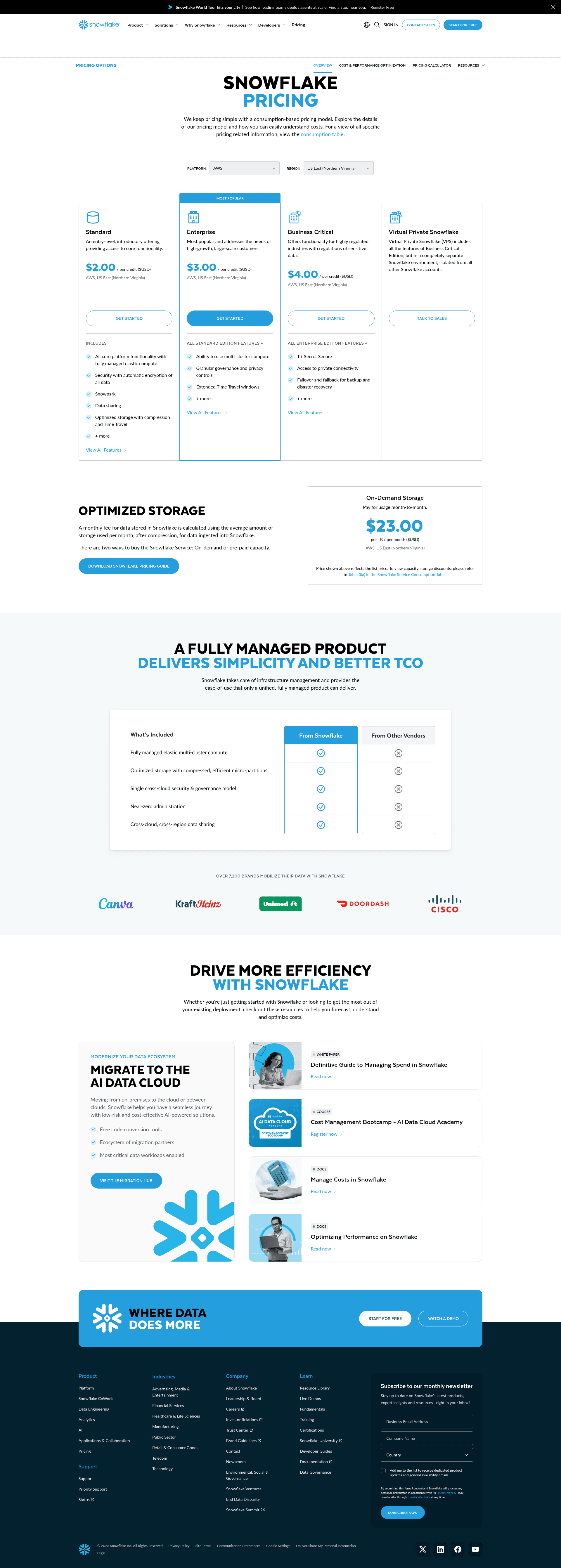 Screenshot of snowflake.com taken on August 4, 2026