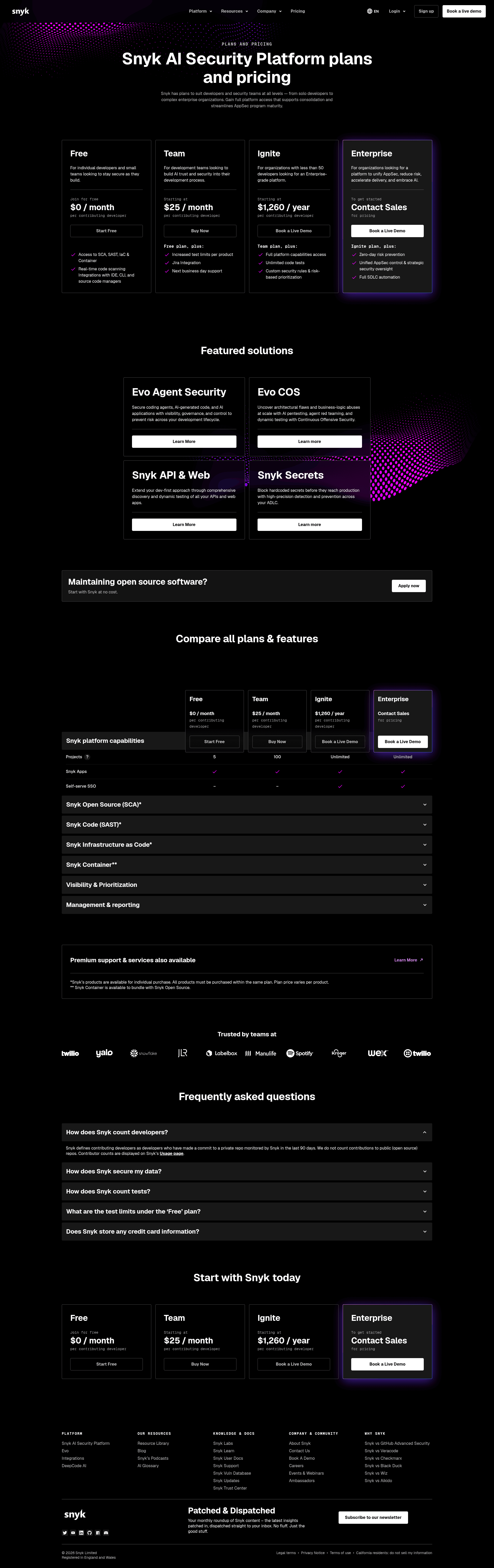 Screenshot of snyk.io taken on August 4, 2026