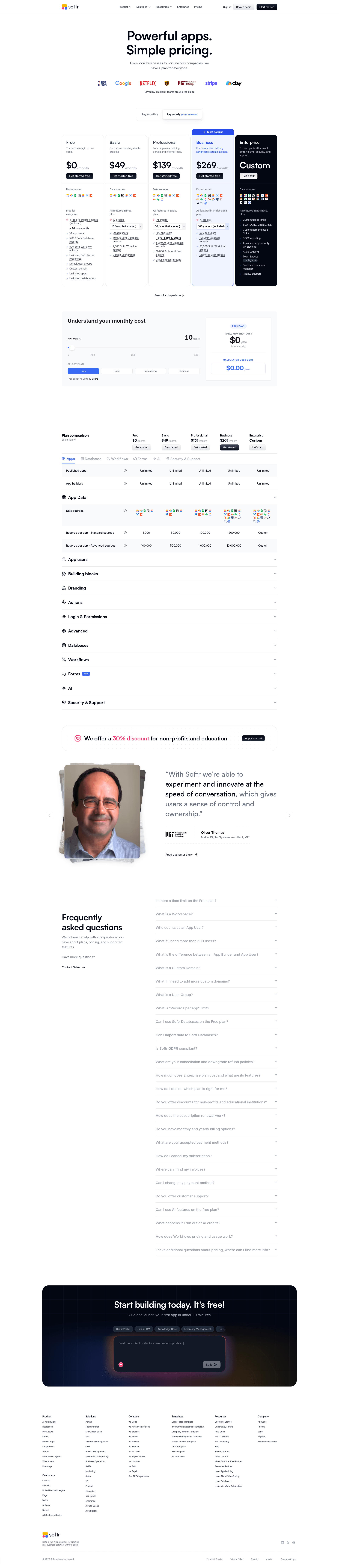 Screenshot of softr.io taken on August 4, 2026