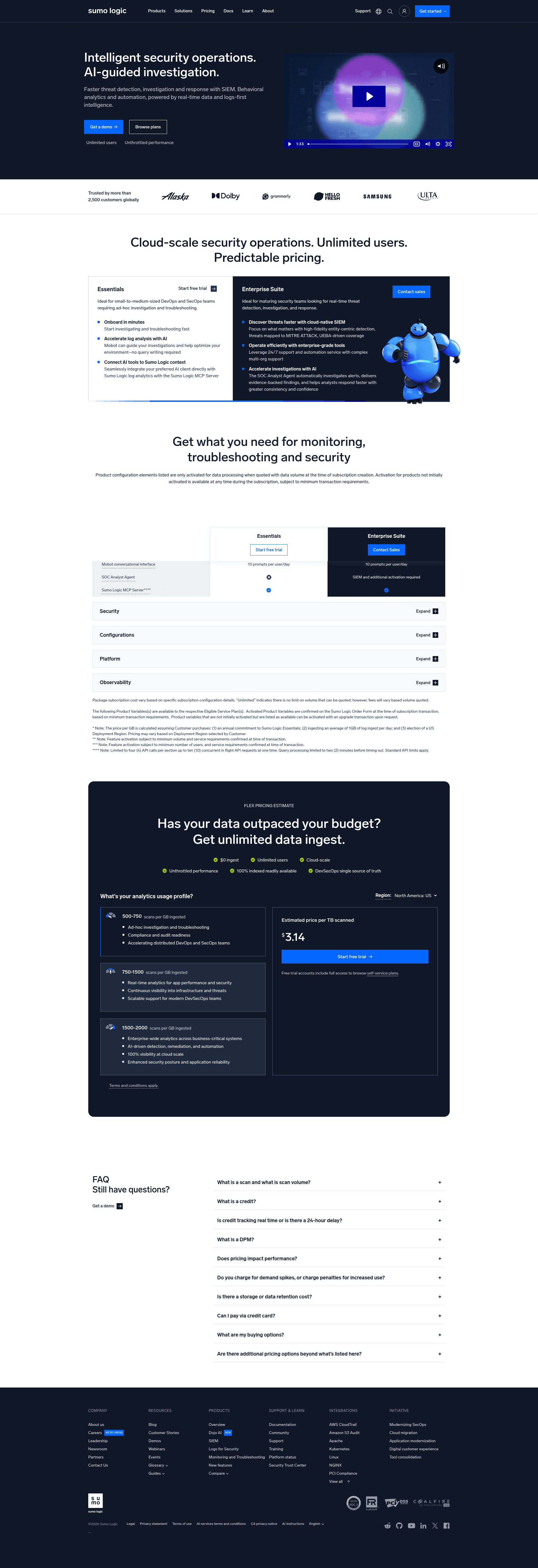 Screenshot of sumologic.com taken on August 4, 2026