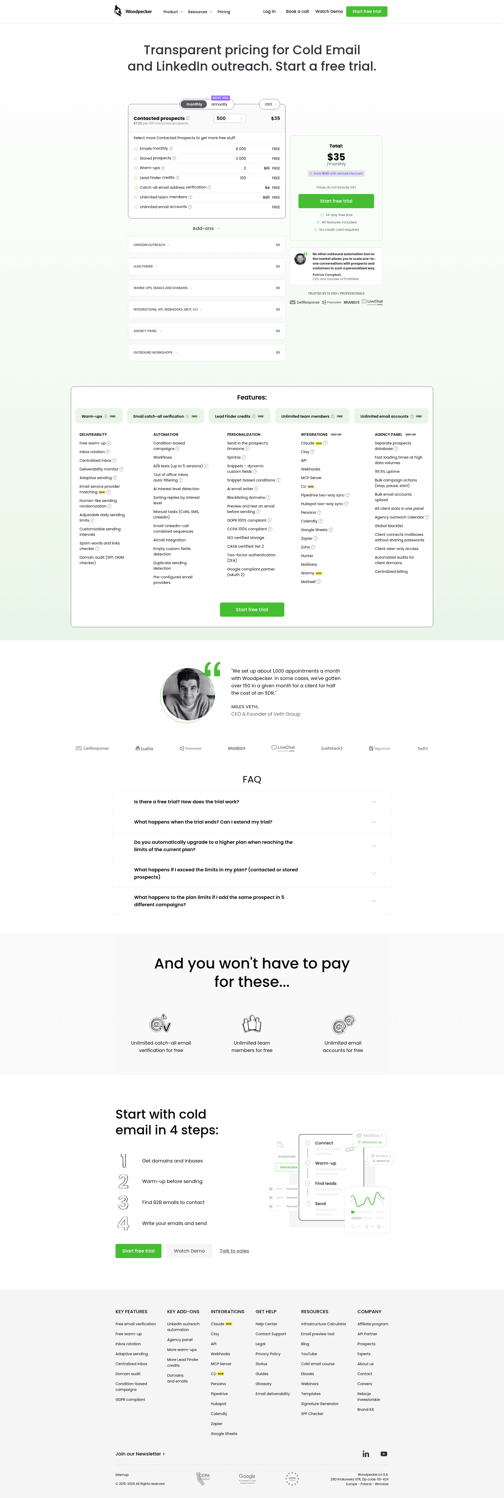Screenshot of woodpecker.co taken on August 8, 2026
