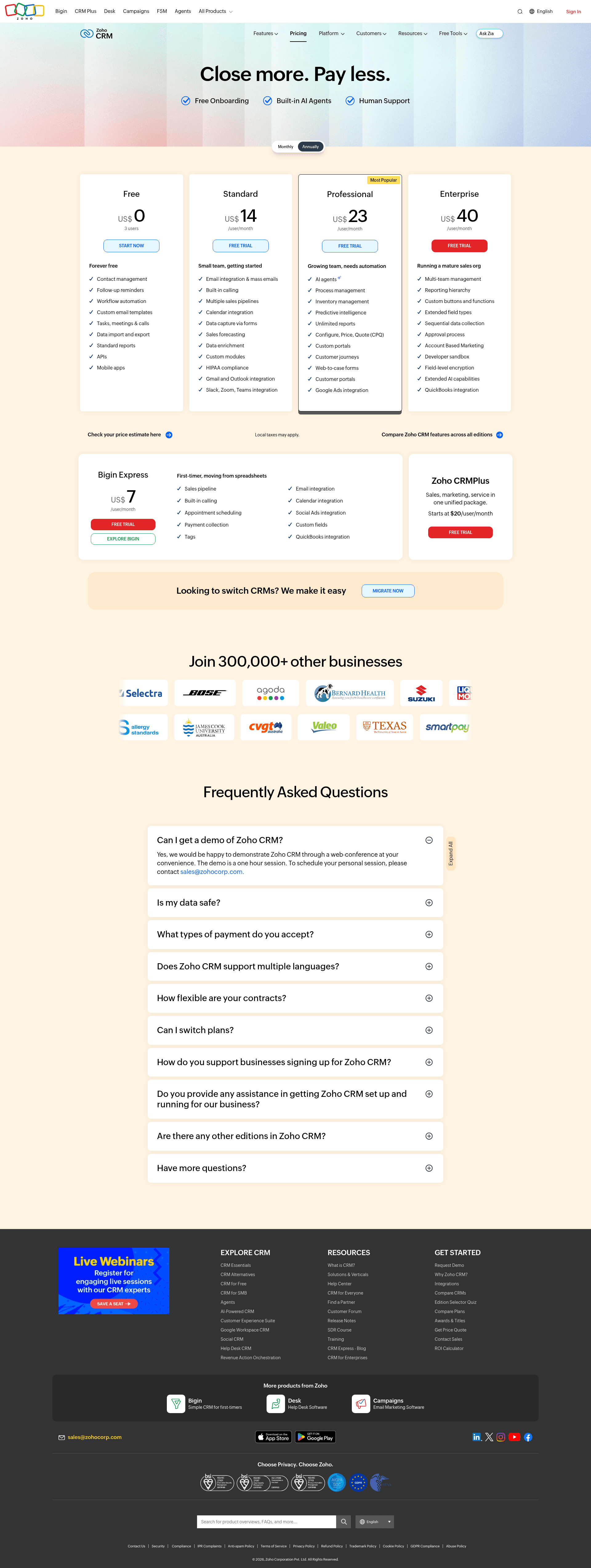 Screenshot of zoho.com taken on August 4, 2026